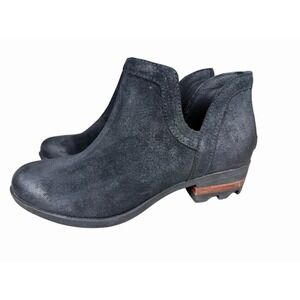 Sorel Lolla Cut Out Bootie Womens 7.5 Black Suede Slip On Ankle Boots